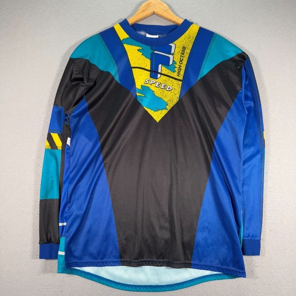 Vintage Fila Motocross Long Sleeve Jersey Mens Large‎ Blue Speed Spell Out Logo - Picture 1 of 10